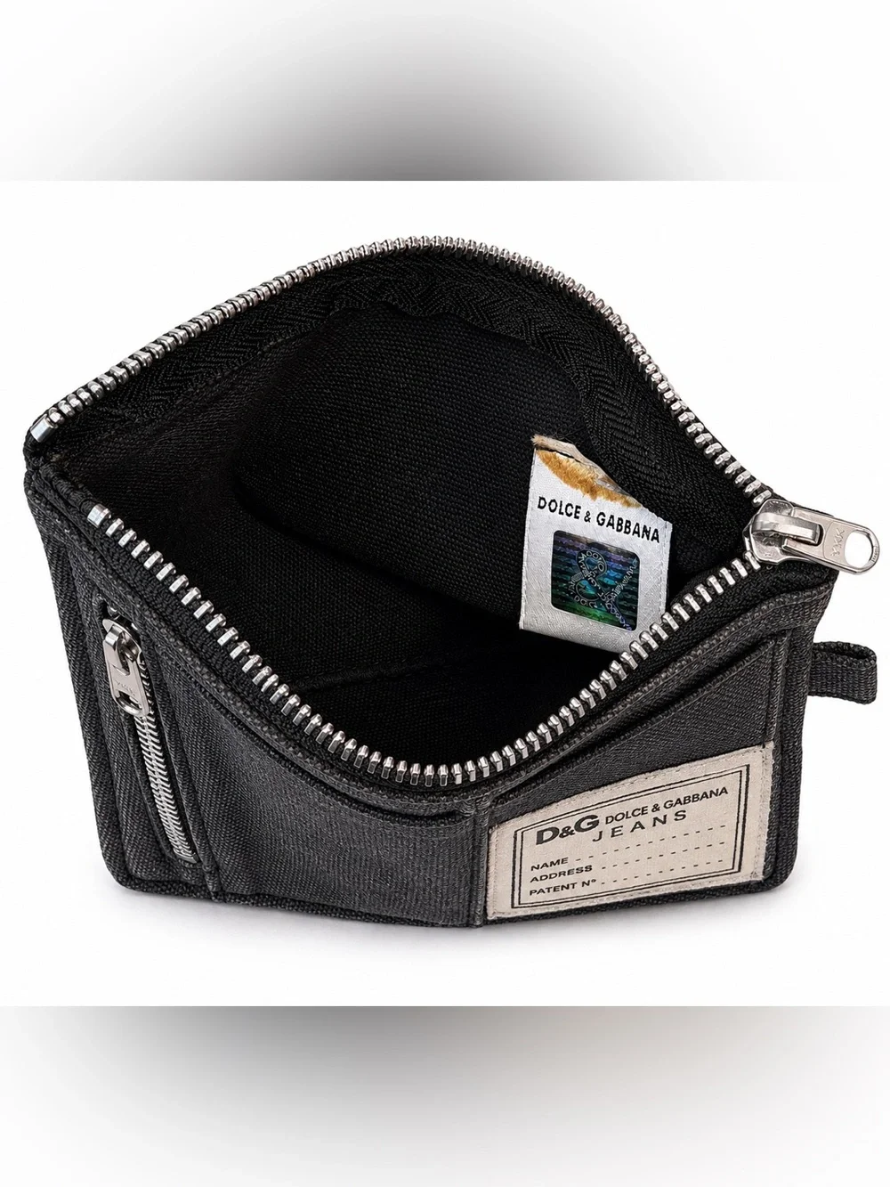Dolce & Gabbana Black Denim Card Wallet with Branded Patch